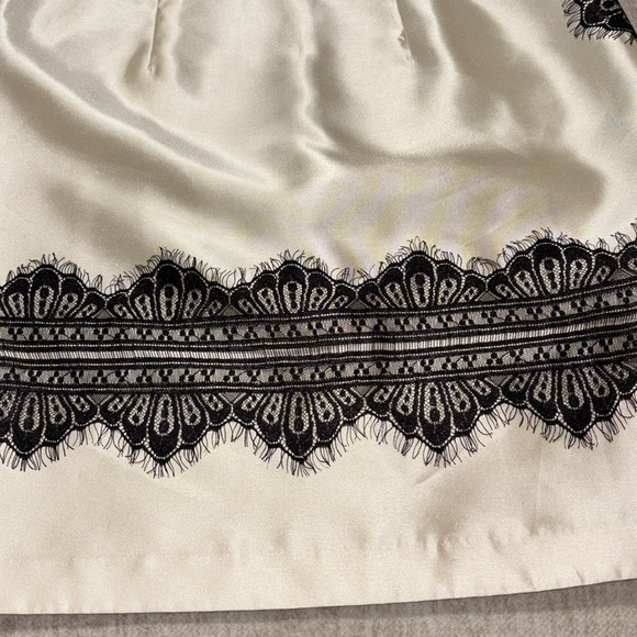 Sz 14 champagne satin sheath dress Antonio Melani black lace knee length - Picture 4 of 8